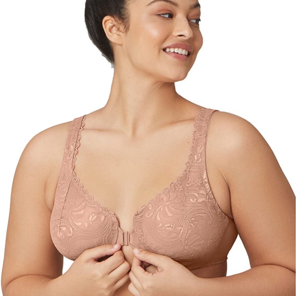 (1596) Glamorise Women's Plus Size Wonderwire Lace Front-Closure Underwire